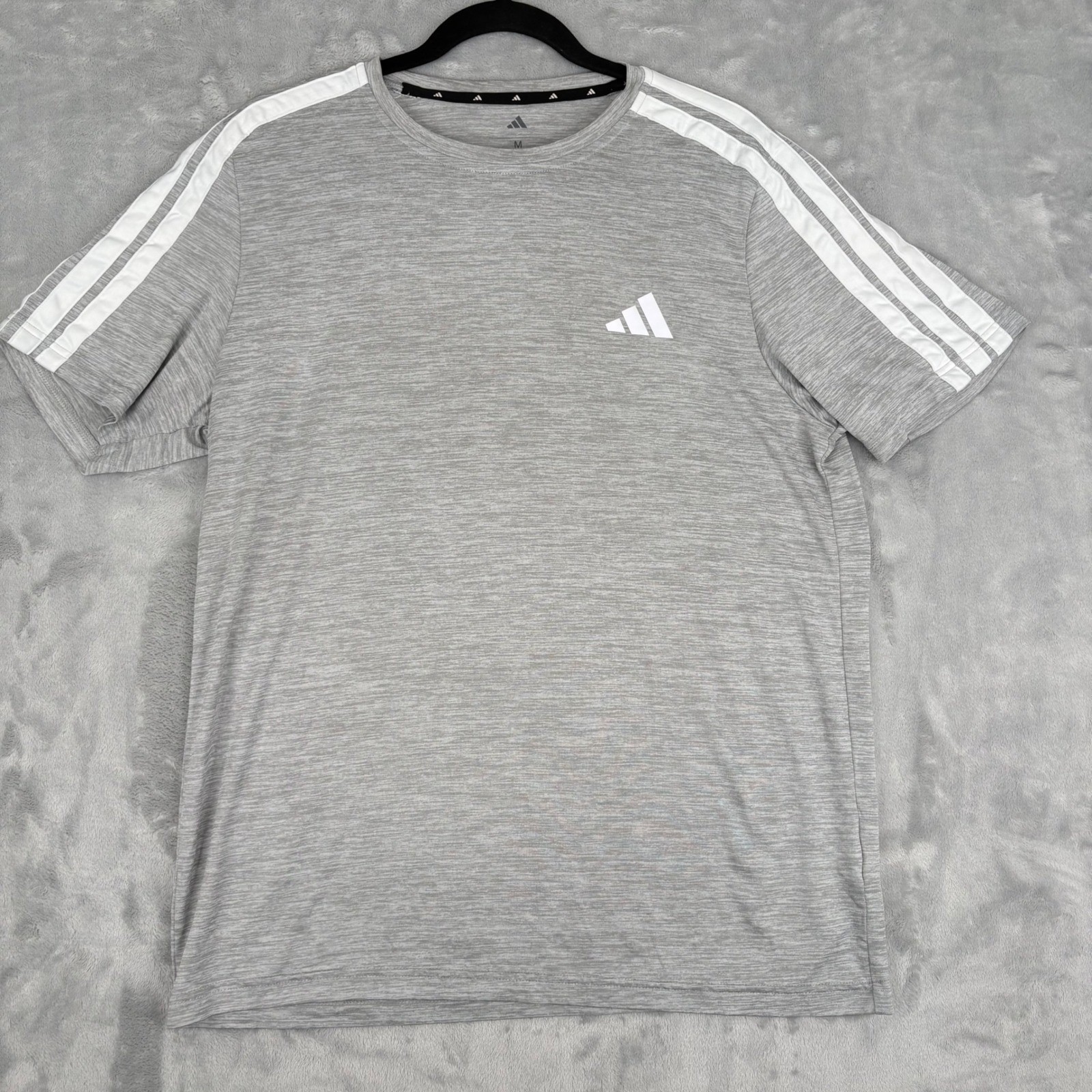 Adidas Climacool Mens Medium Grey Heather 3-Stripe Short Sleeve Training T-Shirt