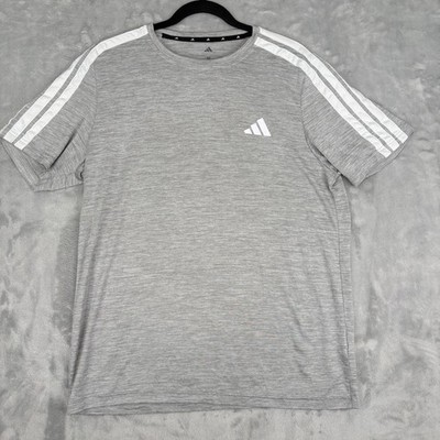 Adidas Climacool Mens Medium Grey Heather 3-Stripe Short Sleeve Training T-Shirt