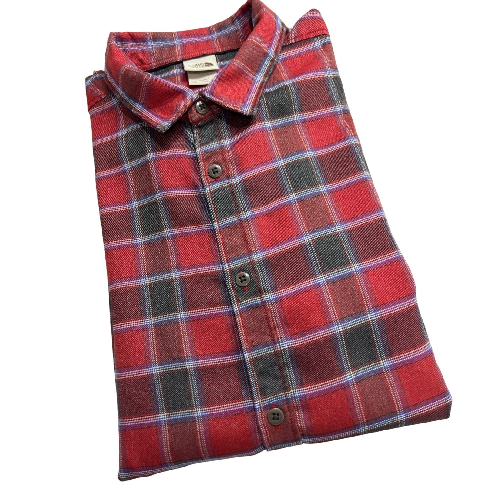 The North Face Plaid Flannel Shirt Mens XXL Red Grey Long Sleeve Button Up C19