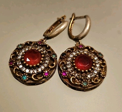 Vintage 925 Sterling Silber Ohrringe Art Deco, echter Rubin Zirkonia Smaragd 1/2 Oz