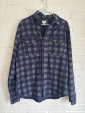J.Crew Men's Size Medium Blue Grey Plaid Seaboard Soft Knit Shirt Button Down