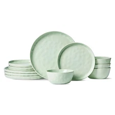 Mars Plates and Bowls Set, 12 Pieces Dinnerware Sets, Dishes Set for 4, Light...
