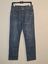 Kipone Denim Blue Jean Pants Women Size 30-31 Waist Decorative Stitching NWOT