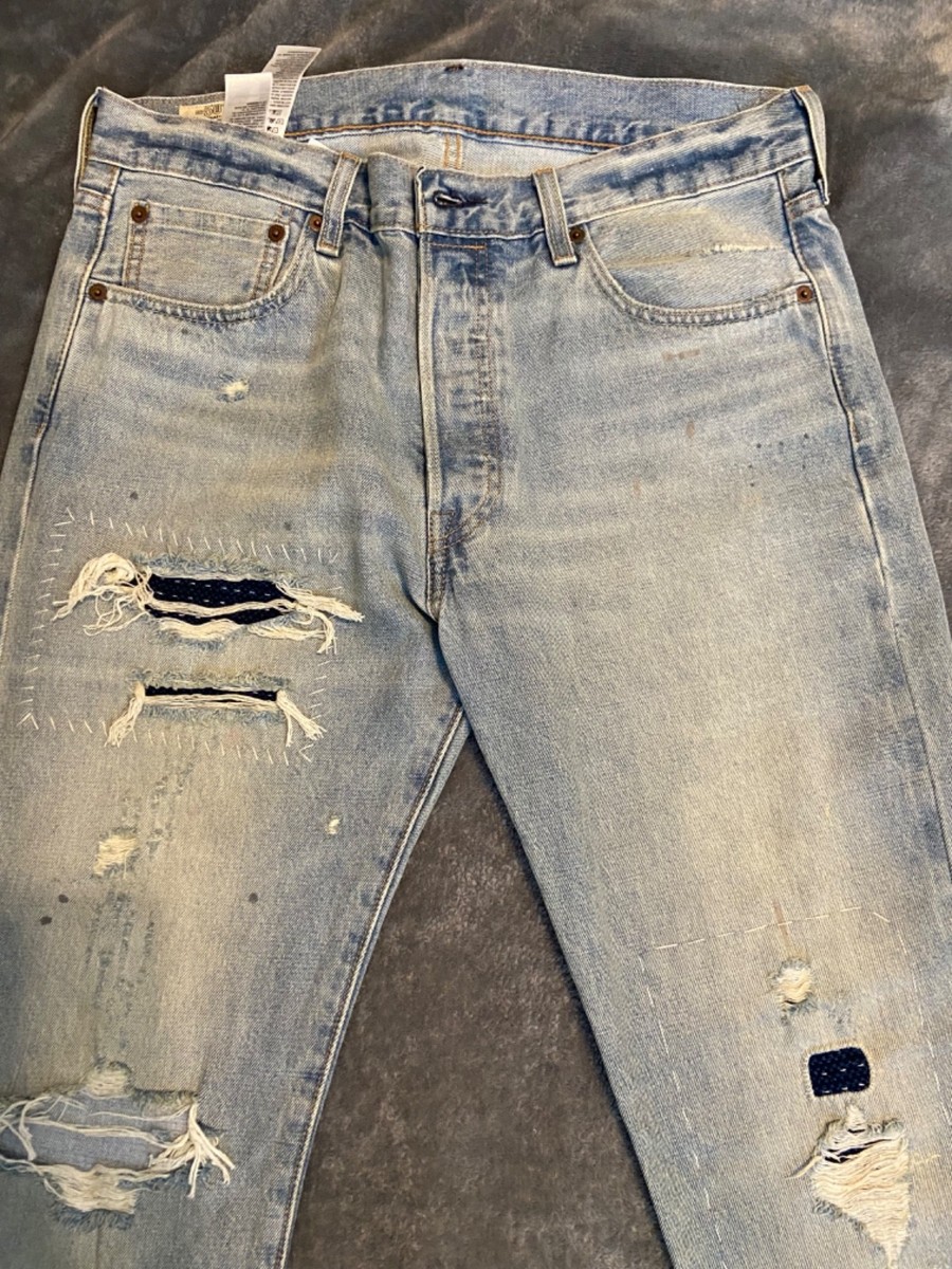 Levis 501 Selvedge 150th Anniversary Sashiko Mens Denim Distressed