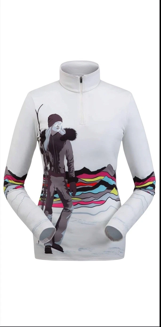 Spyder Moda Women’s Small Zip T-Neck Ski Base Layer Mountain Graphic Top