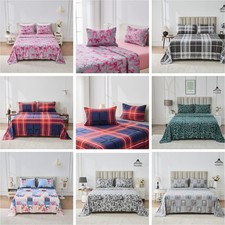 Printed Soft Touch Bed Sheet Set Fitted Flat Sheet & Pillowcases Reversible