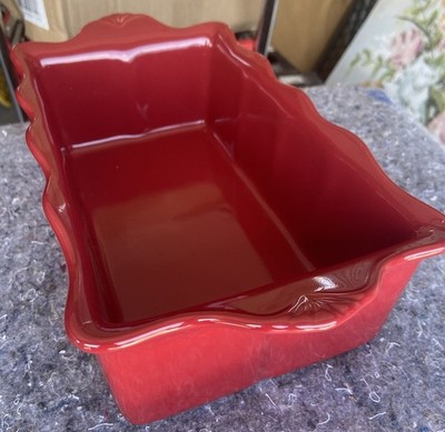 Princess House 2238 Red Ceramic Loaf Pan Baking Dish New In Box