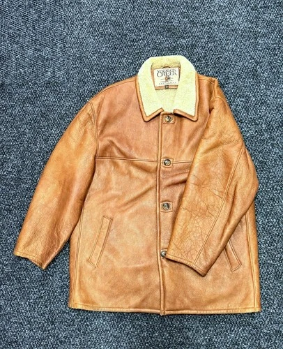 Madison Creek Outfitters Mens Shearling Sheepskin Leather Coat Cognac Brown 2X - product listing photo