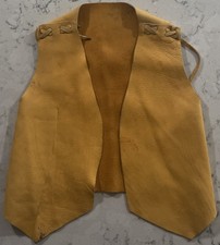 VTG 70s Kids Cowboy Leather Vest Handmade Suede Deerskin Western Costume Boy