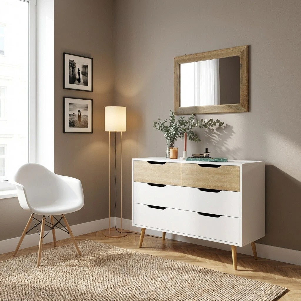 Coleshome Comodino Camera da Letto Bianco, con 2 Prese USB e 1 Presa di Corrente e Luci a LED, Comodini con 2 Cassetti in Tessuto e 1 Vano Portaoggetti, 40 * 30 * 60cm, Confezione da 1