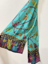 Vintage ECHO Design Scarf Womens Long Jewel-Colored Tassel Print 90s Made in USA