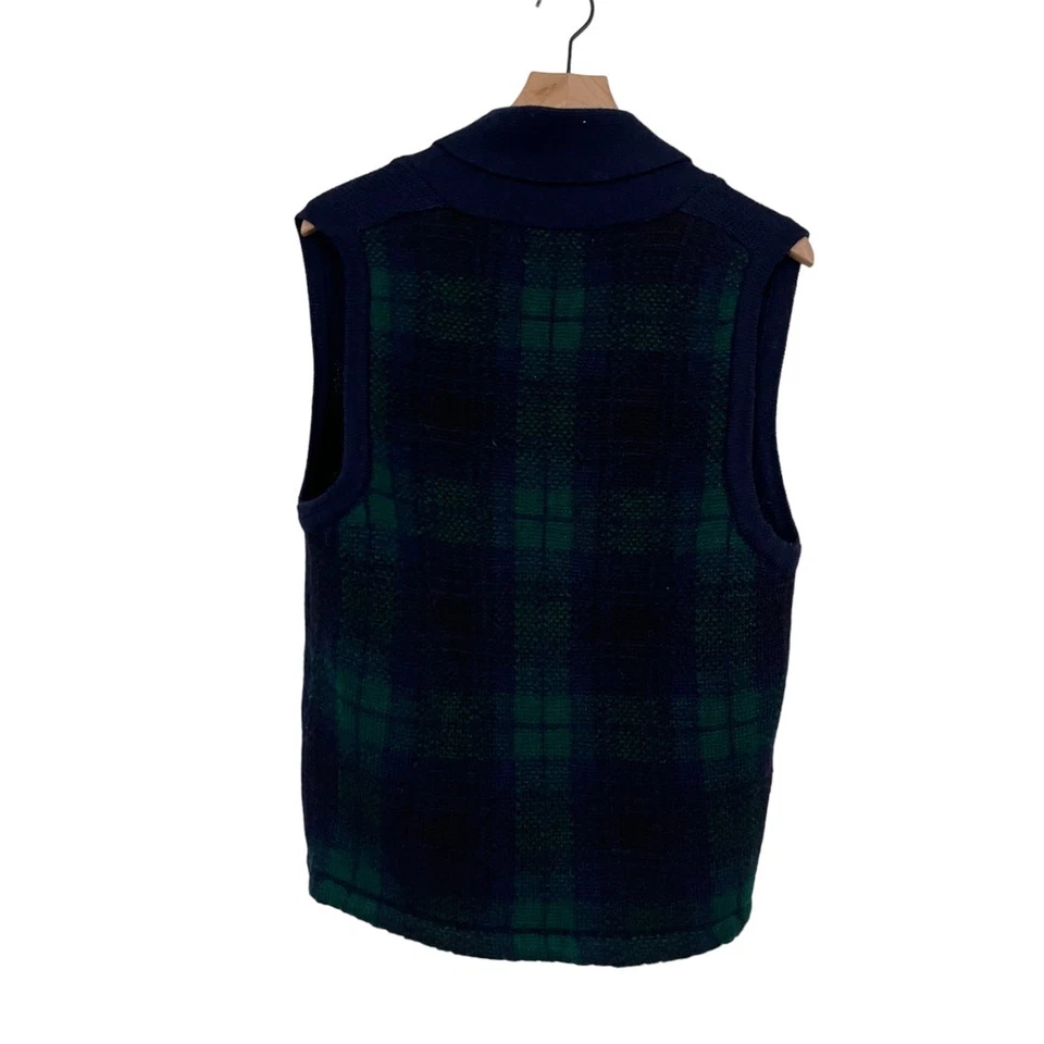 The Eagles Eye Womens Vintage 100% Wool Navy Blue Tartan Green Plaid Vest Small - Image 2 of 3