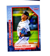 Karson Milbrandt 2025 MWL Top Prospect autograph signed card Beloit Sky Carp z