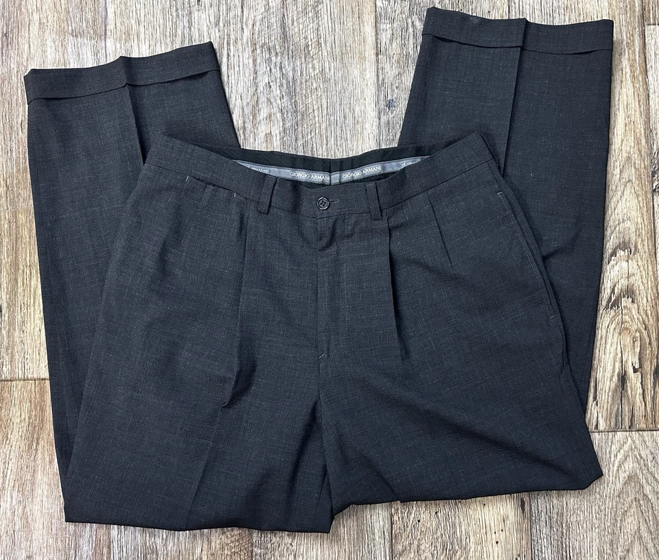 Pantalones de vestir Giorgio Armani Le Collezioni plisados delanteros de lana pantalones hombres 40 carbón Foto 2 de 4