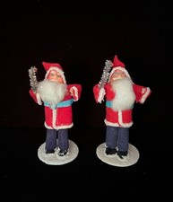 2 Vintage Felt Santa Clay Face Santa JAPAN Christmas Decoration Figure 3.5"