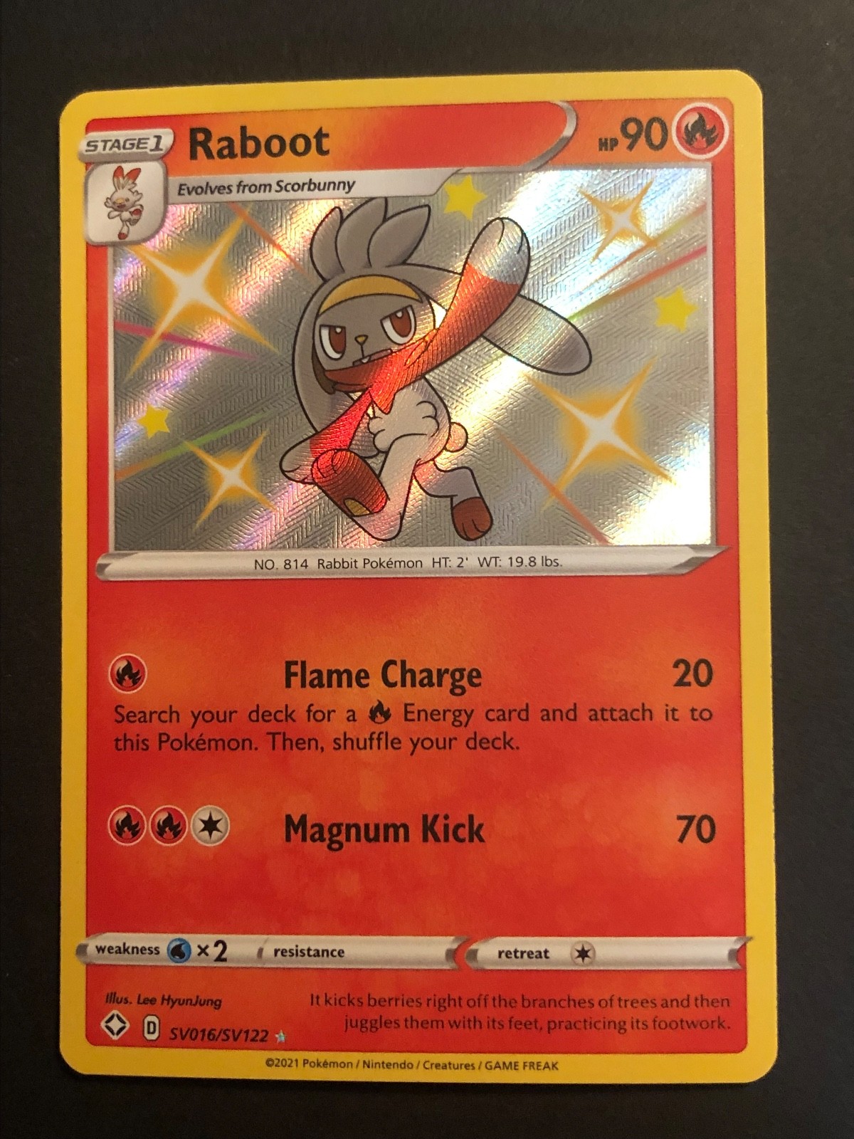 Raboot - SV016/SV122 - Pokemon Shining Fates Sword Shield Shiny Rare Card NM