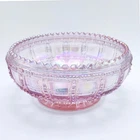 Imperial Lenox Vintage Pink Carnival Opalescent Bowl Beaded Sawtooth Rim Footed