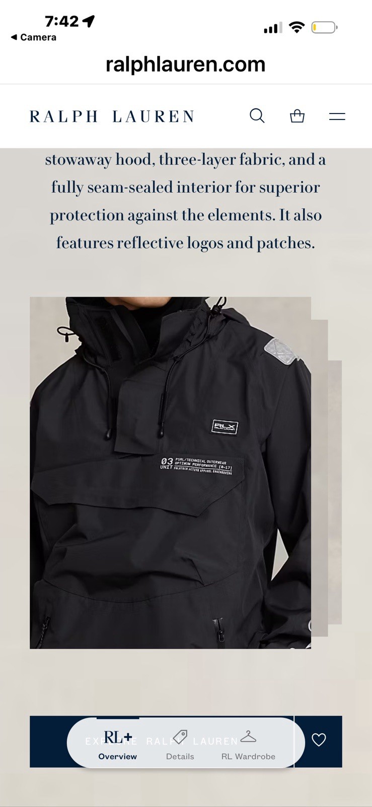 RLX Polo Ralph Lauren  03 Unit Waterproof Hooded Rain Tech pullover xl men image 3