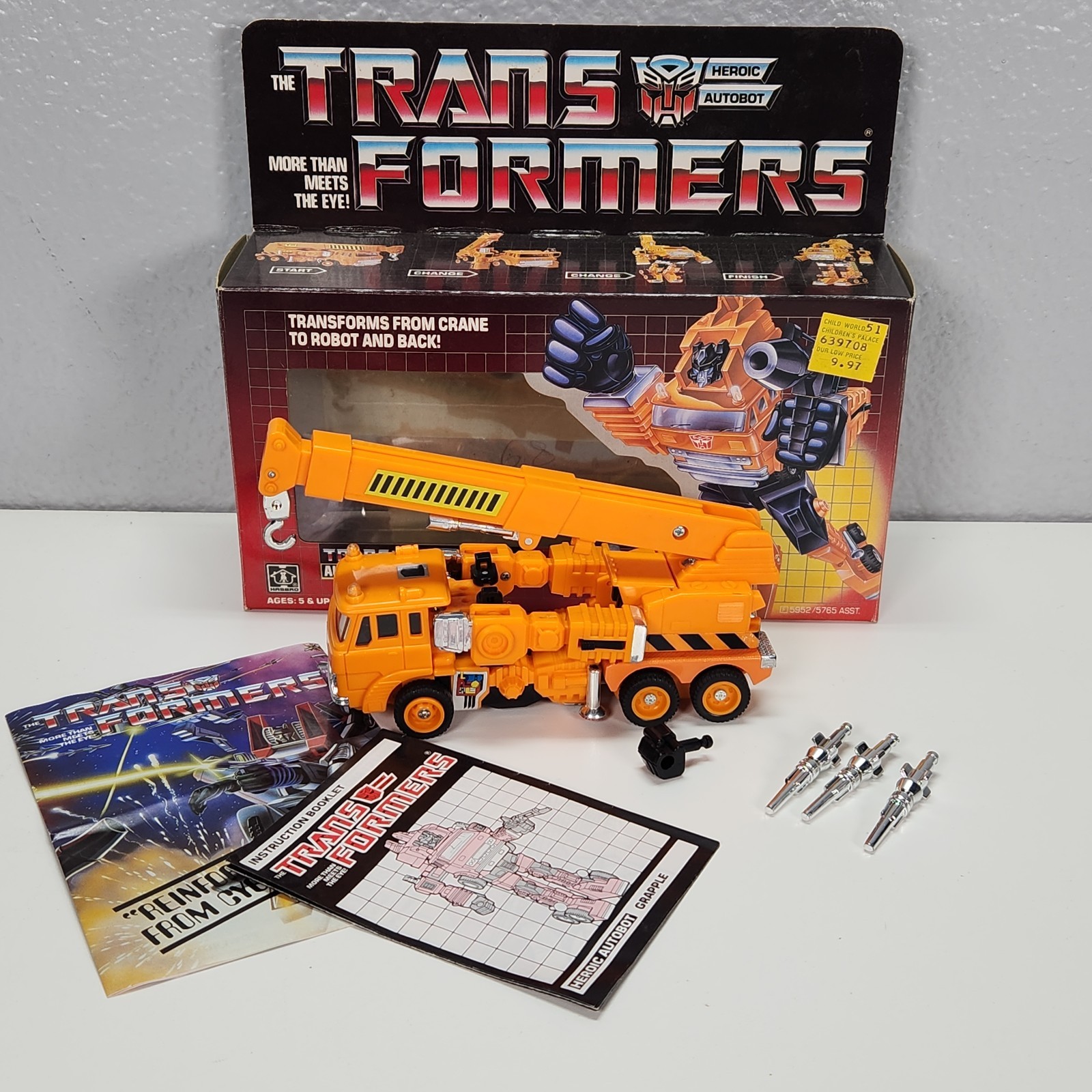 Vintage G1 Transformers Grapple Figure 1985 Hasbro Near Complete w/ Box