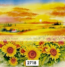  2718 TWO Paper LUNCHEON Decoupage Art Craft Napkins - AUTUMN SUNFLOWERS FIELD