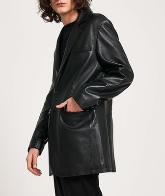 Black Leather Blazer Men Pure Lambskin Coat Jacket 2 Button Size S M L XL XXL 