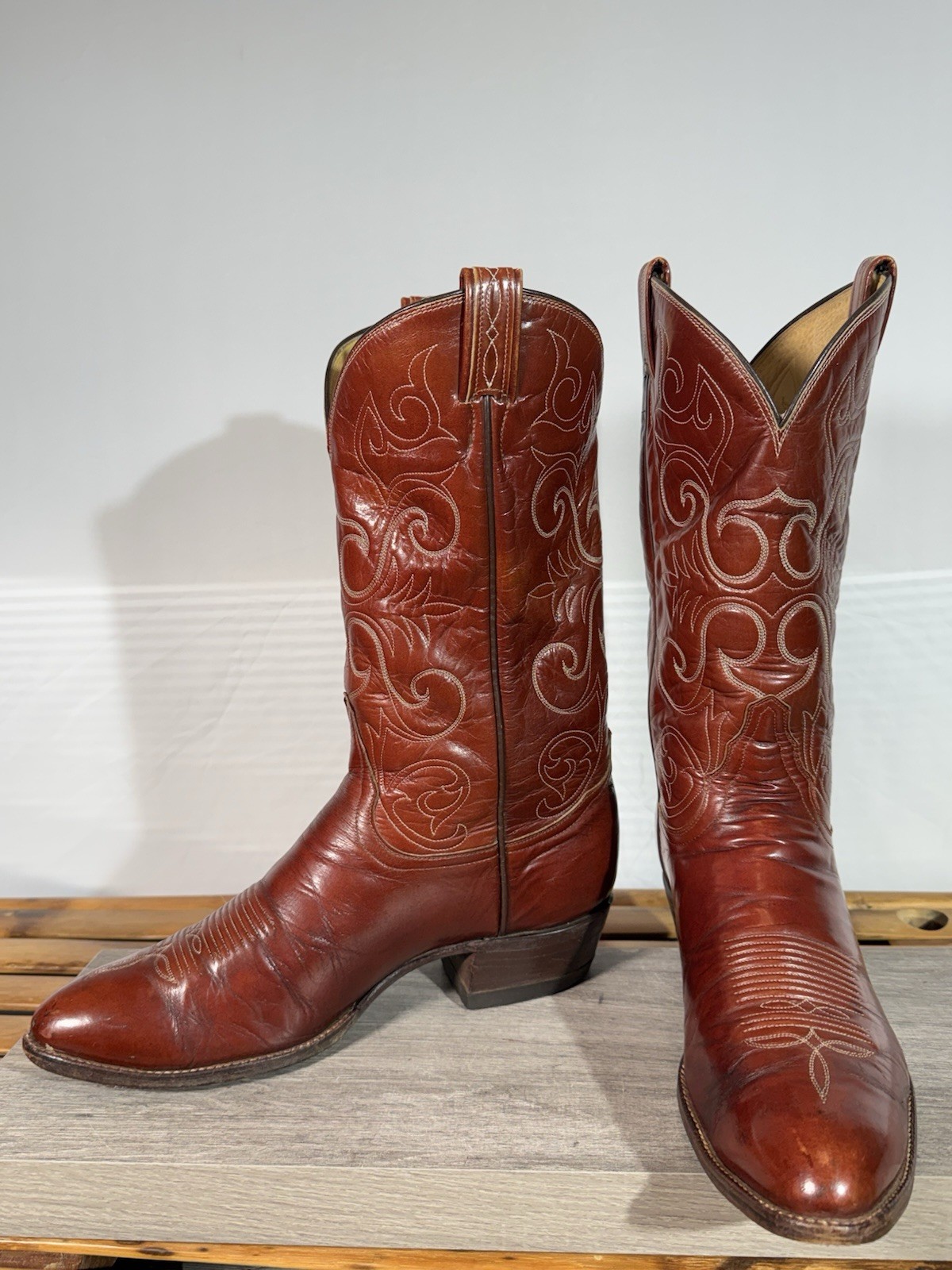 Vintage Men’s Tony Lama El Rey Cowboy Boots Size 12 D Cognac Leather Made In USA