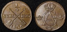 Sweden Gustaf IV Adolf 1806 1/4 Skilling Avesta Mint UNC KM#564 (20 869)