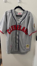 NWOT BOB FELLER CLEVELAND INDIANS gray MITCHELL & NESS 1948 AUTHENTIC L LG (46)