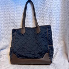 POTTERY BARN KIDS QUILTED MINIMALIST NEUTRAL DIAPER BAG BLACK W/ BROWN TRIM