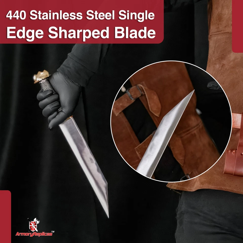 Medieval Seax Dagger Stainless Steel Blade Brass Pommel Reenactment Collectible - Image 4 of 4