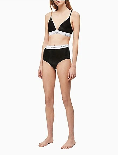 Bralette Calvin Klein Mujer Moderno Algodón Triángulo Terciopelo Negro PEQUEÑO Foto 3 de 3