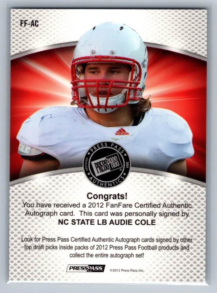 Audie Cole 2012 Press Pass Fanfare Auto /25 #FF-AC - Image 2 of 2