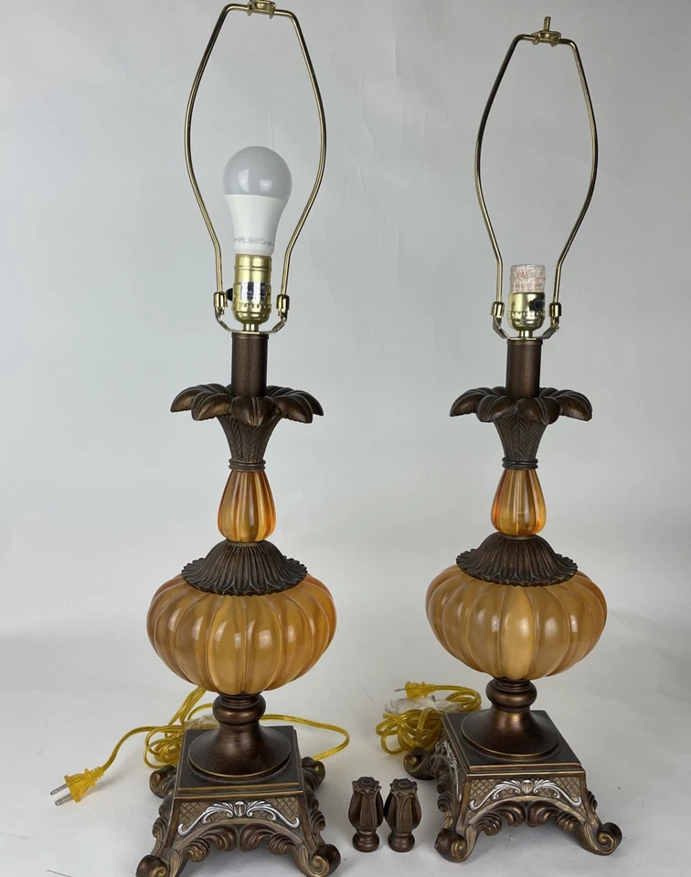 Pair Of Brown Vintage Lamp; Vintage; With Orange Details Foto 2 de 4