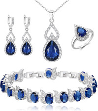 Wedding Jewelry Set for Women Bride Bridesmaid, Gorgeous Cubic Zirconia Teardrop