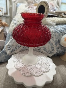 Fairy Lamp With Red Globe And Frosted Glass Base 9.5”x7”