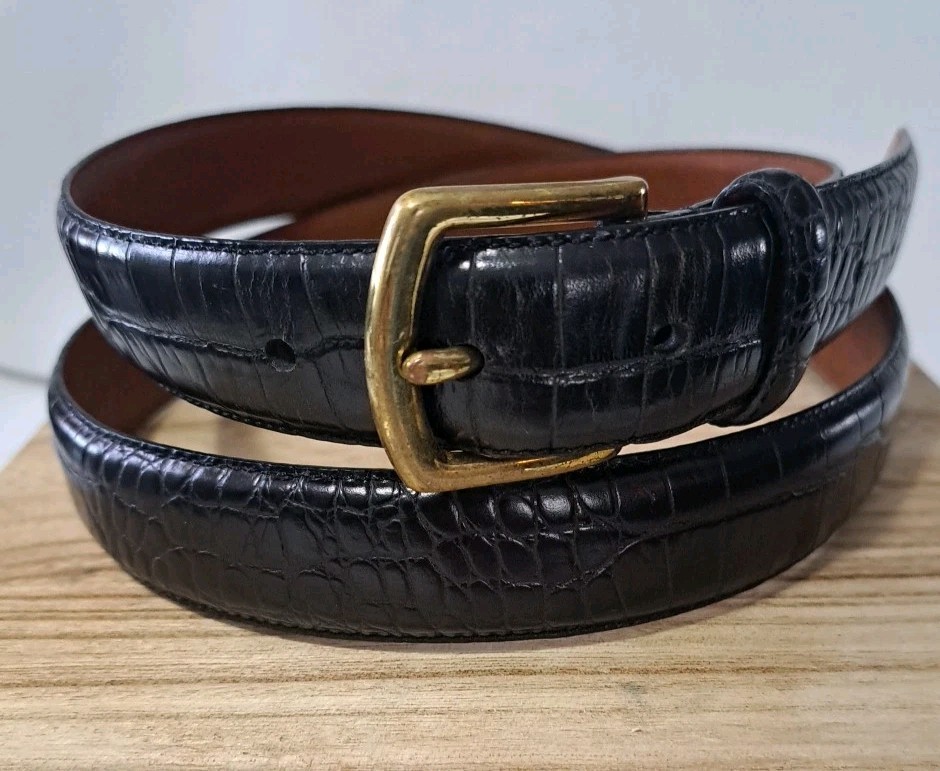 Polo Ralph Lauren Black Croc Embossed Genuine Leather Belt Mens 40/100