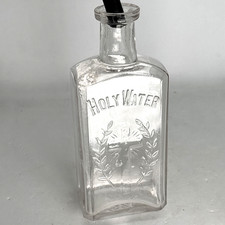 Antique 1880's HOLY WATER CROSS EMBOSSED GLASS BOTTLE 5" CATHOLIC CHRISTIAN