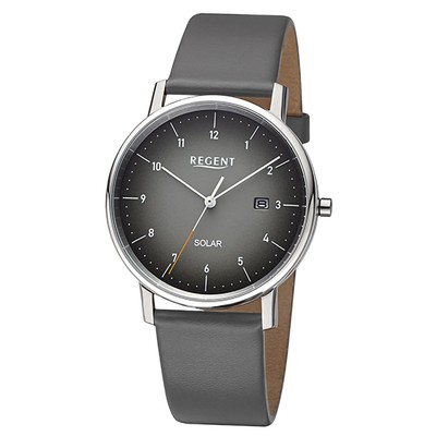 Regent Herren Solaruhr Analog Lederarmband grau URF1547