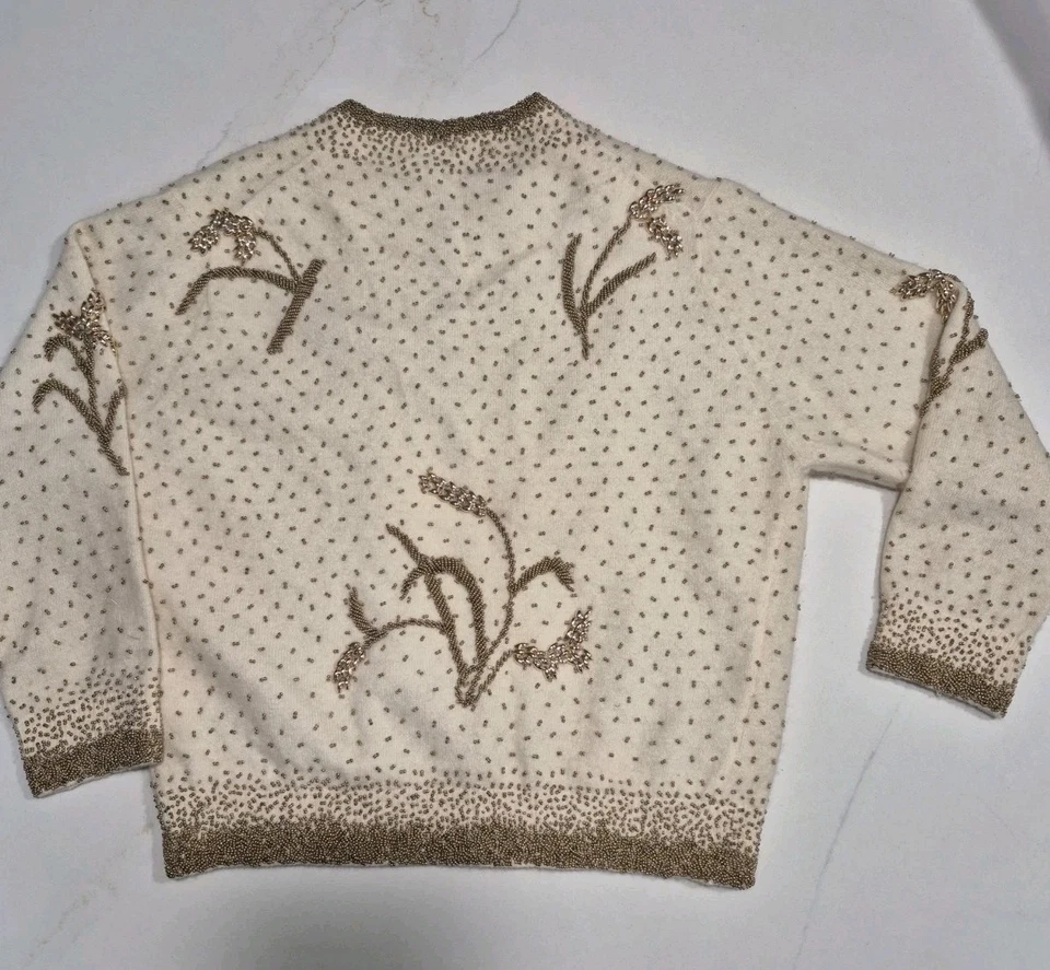 Cardigã de casamento vintage Miles suéteres frisados à mão marfim lã de cordeiro formal raro  - Imagem 3 de 4