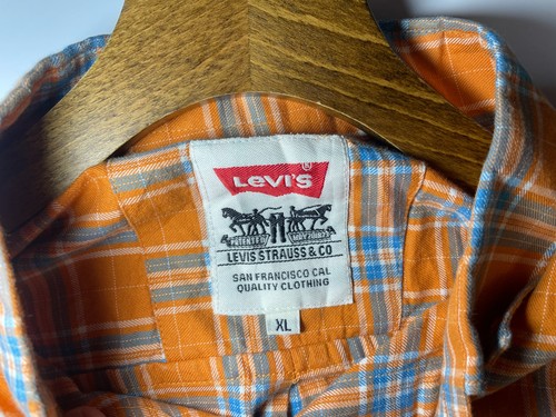 Camicia donna LEVI'S taglia XL quadri maniche lunghe arancione blu casual vintage - Foto 4 di 10