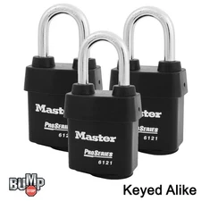 Master Lock- 3 High Security Pro Series Padlocks 6121NKALF w/BumpStop Technology