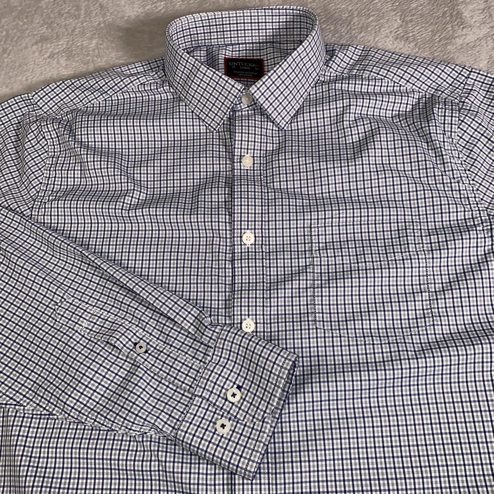 UNTUCKit Beaumont Shirt Mens Large Blue Check Plaid Long Sleeve Button Front
