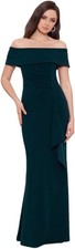 Xscape Womens Floor-Length Off-The-Shoulder Draped Fitted Silhouette 10 Pine