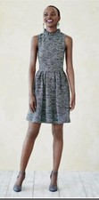 GANNI Pinnacle B&W Textured Fit & Flare Midi Dress Size Ruffle Neck - Large