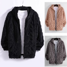 Men's Solid Color Hooded Fleeced Jacket Long Sleeve Drawstring Zipper Sweatshirt