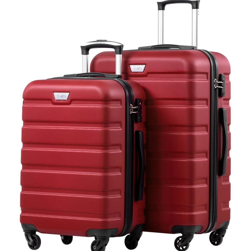 Reiseset Hartschalenkoffer 2-teilig L+M, Trolley mit TSA, 360° Räder, Rot