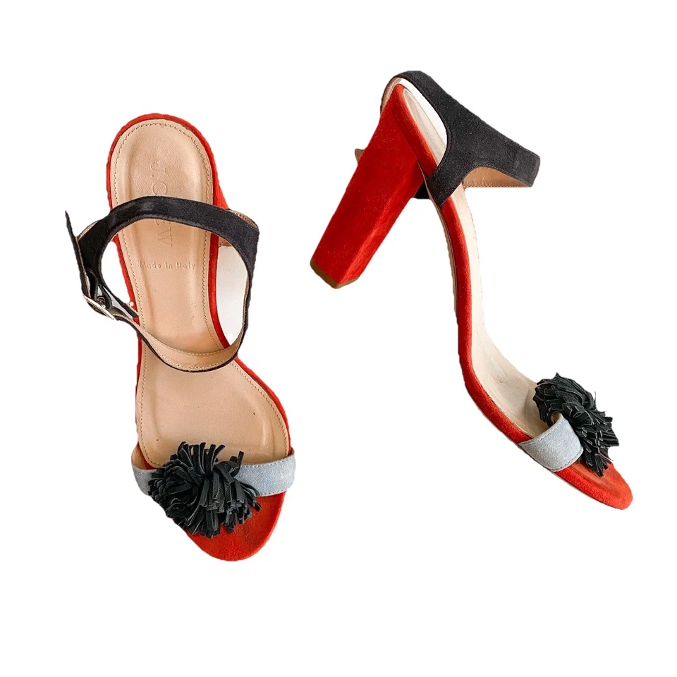 J. Sandalias Crew Colorblock con pompones para mujer 8 hechas en Italia tacón ancho gamuza Foto 2 de 4