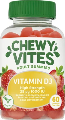 Chewy Vites Adults High Strength Vit D3 60 Gummy Vitamins 25 Micrograms 1000 IU