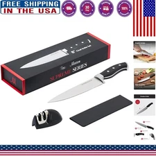 Premium 8-Inch Chef Knife: German Stainless Steel with Sharpener & Edge Guard