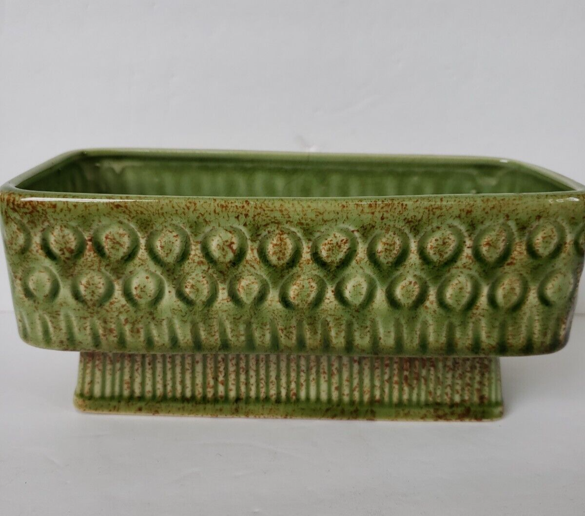 greentomatoさま Vintage Green Ceramic Trough Planter Japan MCM Speckled Boxy